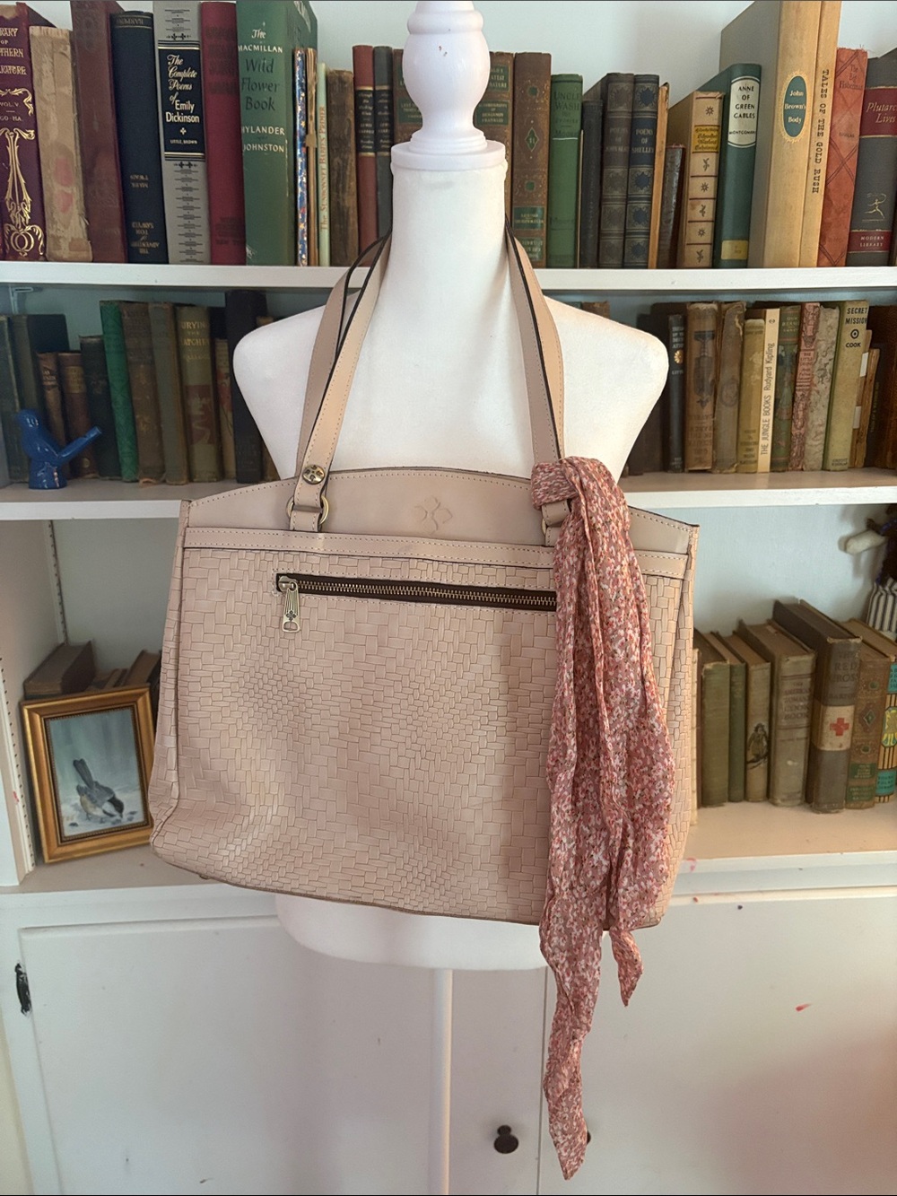 Patricia Nash Blush Woven Tote with Rose Scarf